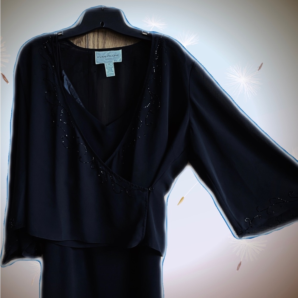 Evan Picone Little Black strap dress with sheer over jacket